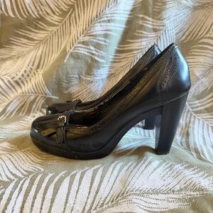 BCBGirls Black Fringe Peep Toe Heels